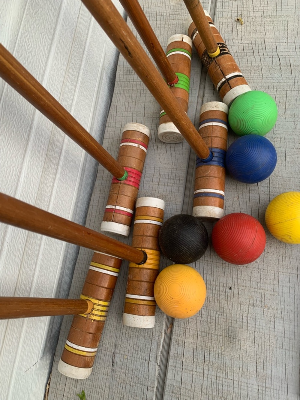 Vintage Wooden Croquet Set 6 Player Color Stripe Mallets Balls Outdoor Game - Picture 3 of 11